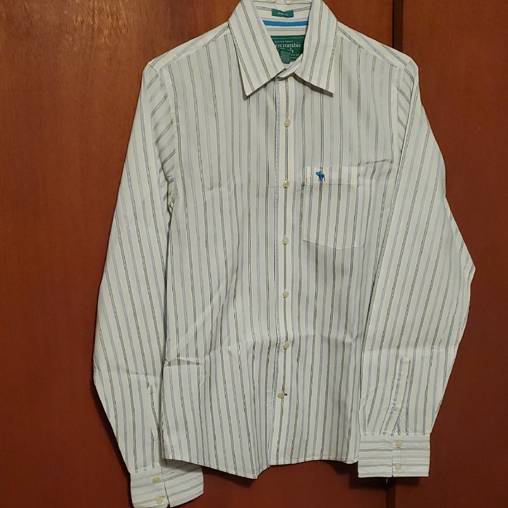 Abercrombie & Fitch White and Blue Striped Shirt